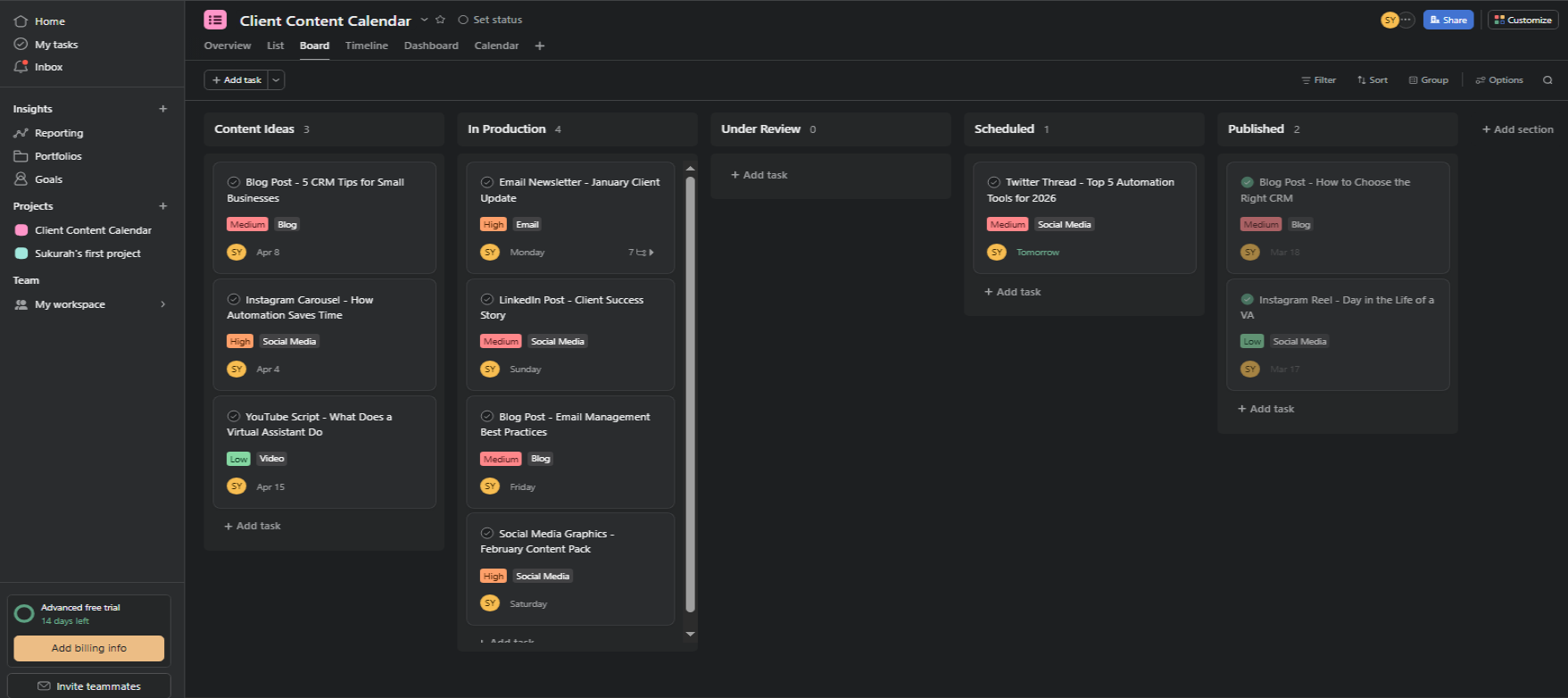 Client Content Calendar