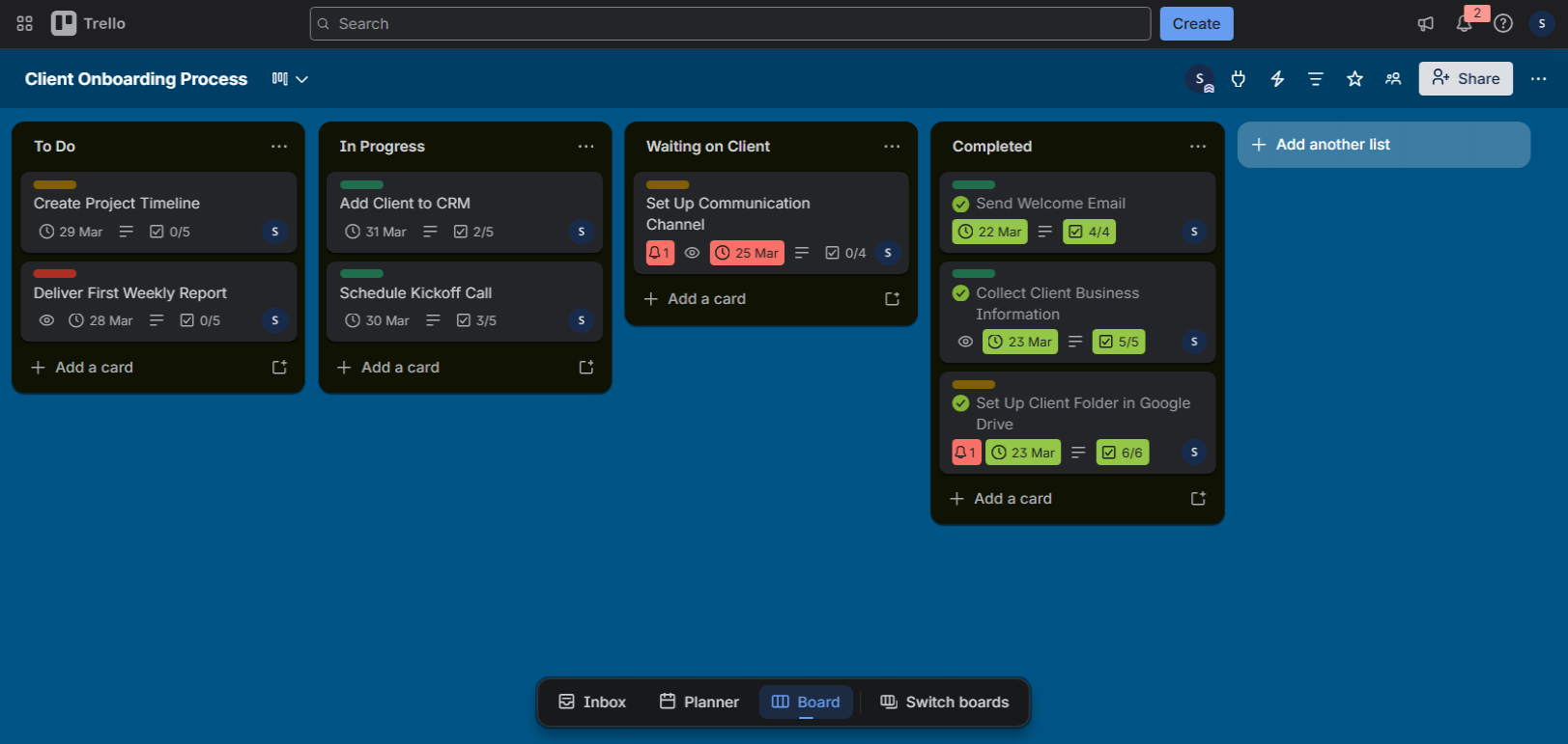 Client Onboarding Board